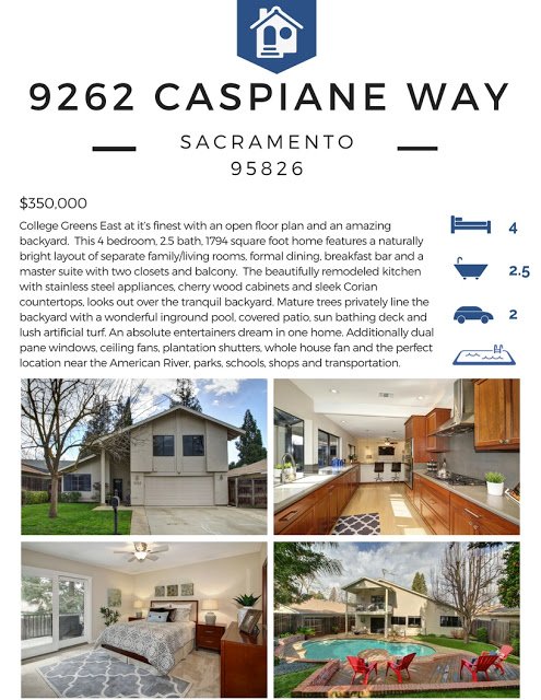 Just Listed For Sale – 9262 Caspiane Way, Sacramento Ca 95826 – www.RealEstateWithDoug.com