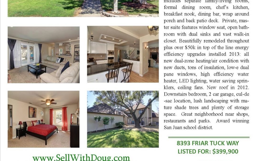 Just Listed For Sale – 8393 Friar Tuck Way, Fair Oaks Ca 95628