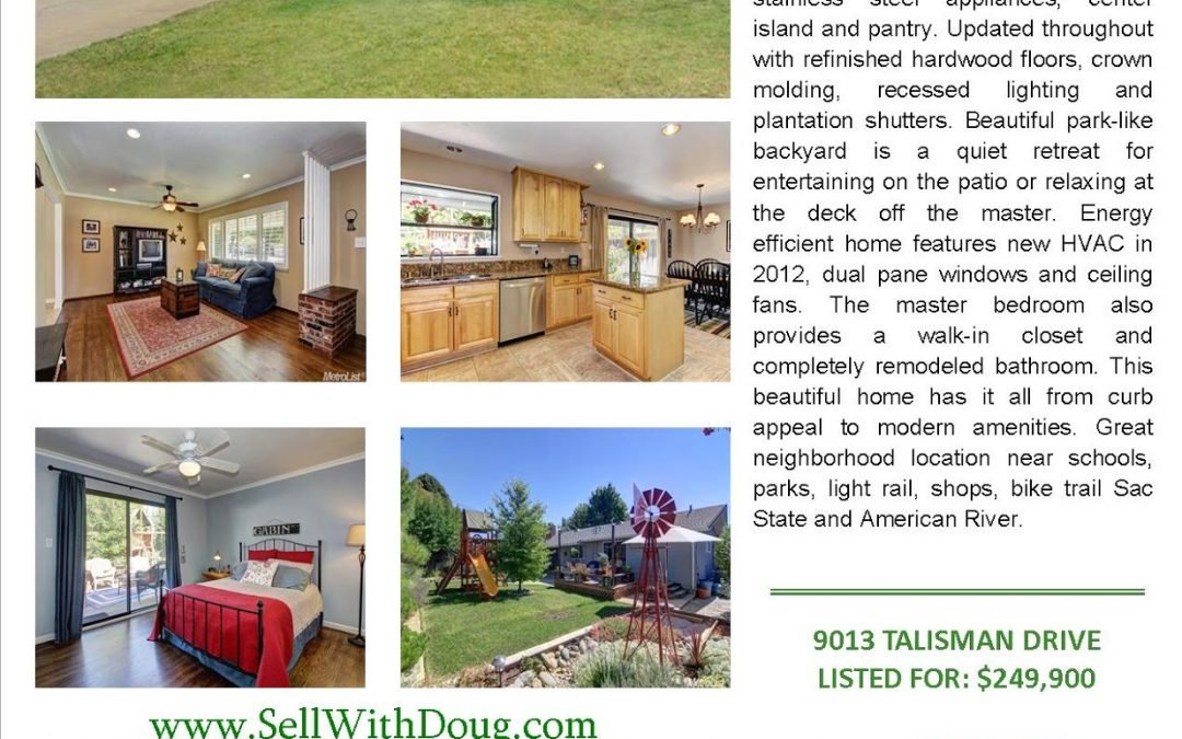 Just Listed For Sale – 9013 Talisman Dr, Sacramento Ca 95826