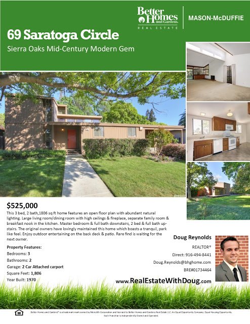 Just Listed For Sale – 69 Saratoga Circle, Sacramento Ca 95864 – www.RealEstateWithDoug.com
