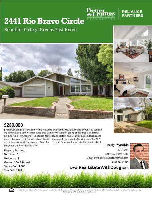 Just Listed For Sale – 2441 Rio Bravo Circle, Sacramento Ca 95826 – www.RealEstateWithDoug.com