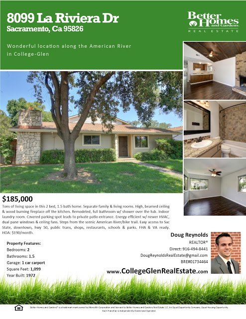 Just Listed For Sale – 8099 La Riviera Dr, Sacramento Ca 95826 – www.CollegeGlenRealEstate.com