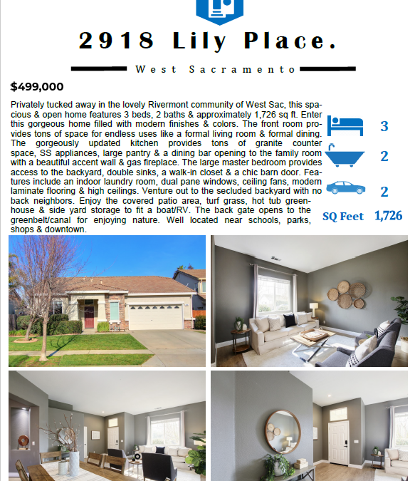 Just Listed For Sale – 2918 Lily Place, West Sacramento, Ca 95691