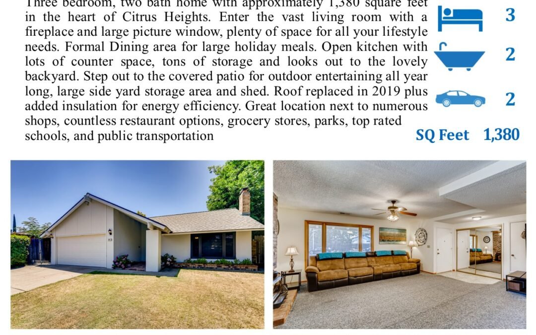 Just Listed For Sale – 6061 Merlindale Dr, Citrus Heights, Ca 95610