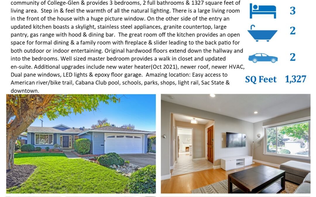 Just Listed For Sale – 8736 Fallbrook Way, Sacramento, Ca 95826